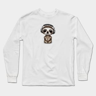 Cute Baby Sloth Deejay Wearing Headphones Long Sleeve T-Shirt